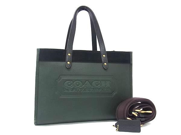 1円 ■美品■ COACH コーチ C6035 カラーブロック ポリッシュド レザー×スエード 2WAY ハンドバッグ ショルダー カーキ系 FU4737拍卖