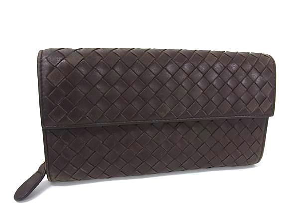 1円 BOTTEGA VENETA ボッテガヴェネタ イントレチャート レザー 二つ折り 長財布 ウォレット 小銭入れ 札入れ ブラウン系 FQ2965拍卖