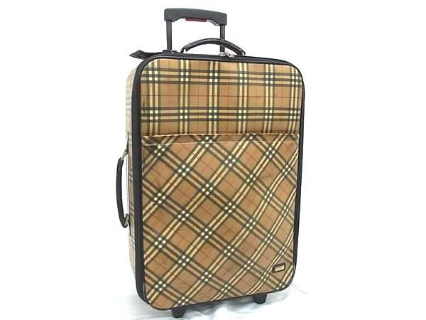 1円 BURBERRY バーバリーブルーレーベル ノバチェック PVC キャリーバッグ キャリーケース スーツケース ブラウン系 BQ2578拍卖