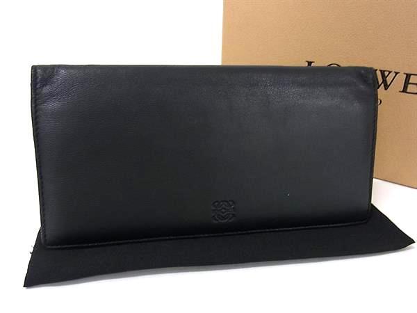 1円 LOEWE ロエベ アナグラム ナッパレザー 二つ折り 長財布 ウォレット 札入れ カード入れ メンズ レディース ブラック系 BT0041拍卖