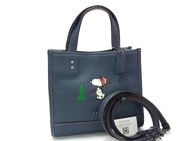 1円 ■美品■ COACH コーチ CE849 ピーナッツ スヌーピー コラボ デンプシー トート22 レザー 2WAY ショルダーバッグ ネイビー系 FU5157拍卖