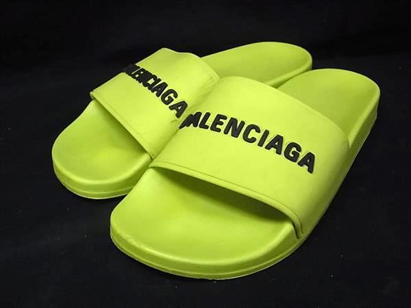 1円 BALENCIAGA バレンシアガ ラバー ロゴ サンダル 表記サイズ39(約26cm) 靴 メンズ ライトグリーン系 FV3987拍卖