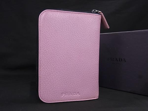 1円 ■美品■ PRADA プラダ レザー 6穴式 ラウンドファスナー 手帳カバー スケジュール帳 レディース ピンク系 FQ3017拍卖
