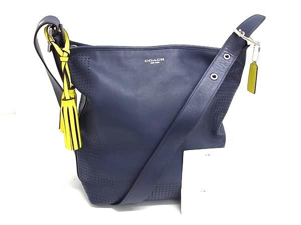 1円 ■美品■ COACH コーチ 22762 レガシー レザー パンチング タッセル ショルダーバッグ 肩掛け 斜め掛け ネイビー系 FP8055拍卖