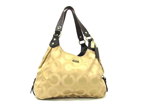 1円 COACH コーチ 14305 マギー オプアート キャンバス ショルダーバッグ トートバッグ 肩掛け ゴールド系×ブラウン系 GB2421拍卖