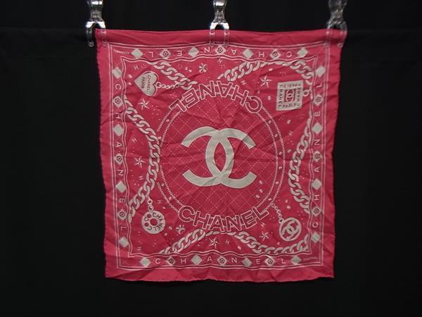 1円 ■美品■ CHANEL シャネル ココマーク シルク100% チェーン 大判 スカーフ ストール ショール レディース ピンク系 FU4536拍卖