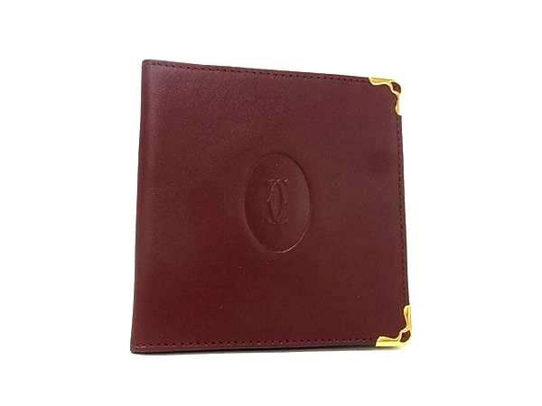 1円 ■極美品■ Cartier カルティエ マストライン レザー 二つ折り 財布 ウォレット 札入れ メンズ ボルドー系 FR6752拍卖