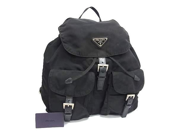 1円 PRADA プラダ テスートナイロン 巾着型 リュックサック バックパック メンズ ブラック系 GA5855拍卖