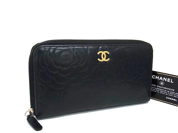 1円 CHANEL シャネル ココマーク カメリア レザー ラウンドファスナー 長財布 ウォレット 小銭入れ 札入れ レディース ブラック系 FN7984拍卖