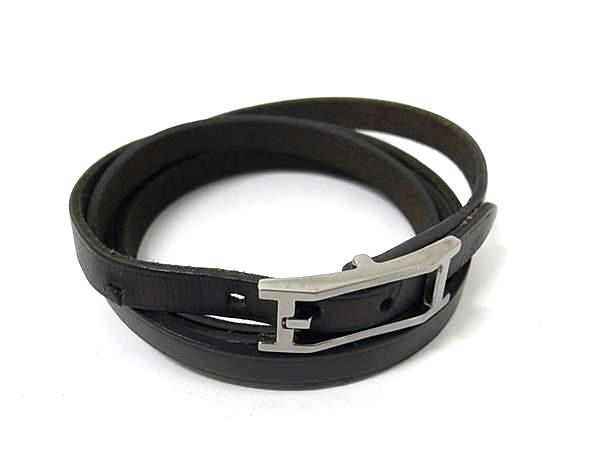 1円 HERMES エルメス アピ3 タンデム レザー 4連 ブレスレット チョーカー □H刻印 メンズ レディース ブラック系 FV3916拍卖