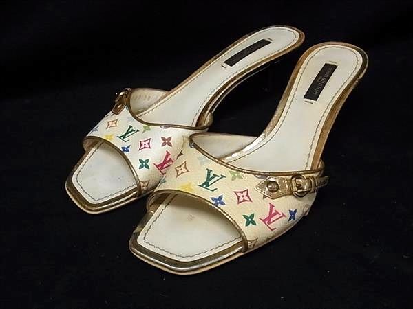 1円 LOUIS VUITTON ルイヴィトン モノグラムマルチカラー ヒール サンダル 靴 シューズ レディース ブロン アイボリー系 FT2468拍卖