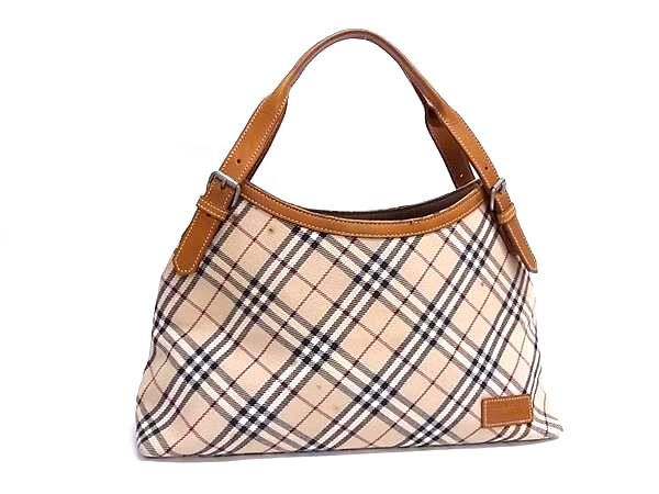 1円 BURBERRY バーバリーブルーレーベル ノバチェック キャンバス×レザー トートバッグ ハンドバッグ レディース ベージュ系 FR6601拍卖