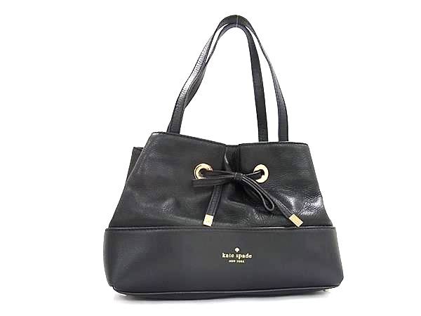 1円 ■美品■ kate spade ケイトスペード レザー リボン トートバッグ ショルダーバッグ 肩掛けかばん レディース ブラック系 FR6615拍卖
