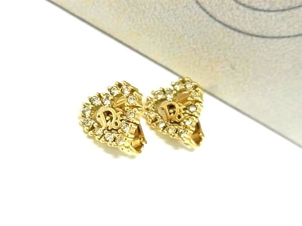 1円 ■美品■ ChristianDior クリスチャンディオール ヴィンテージ ラインストーン ハート イヤリング アクセサリー ゴールド系 FU5890拍卖
