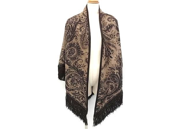 1円 ■美品■ ETRO エトロ カシミヤ100% ポワントゥ ストール ショール 防寒具 レディース ブラウン系 BP1489拍卖