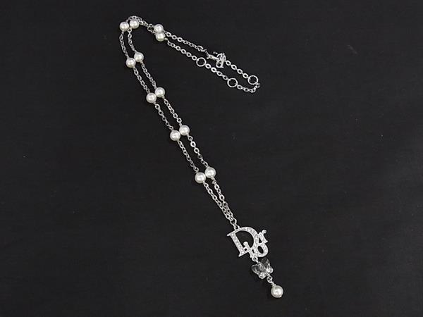 1円 ■美品■ ChristianDior クリスチャンディオール パール ラインストーン ネックレス アクセサリー レディース シルバー系 FP9079拍卖