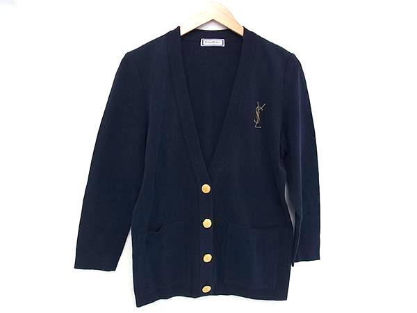 1円 ■美品■ YVESSAINTLAURENT イヴサンローラン コットン×レーヨン カーディガン トップス サイズ M 洋服 ネイビー系 FV3880拍卖