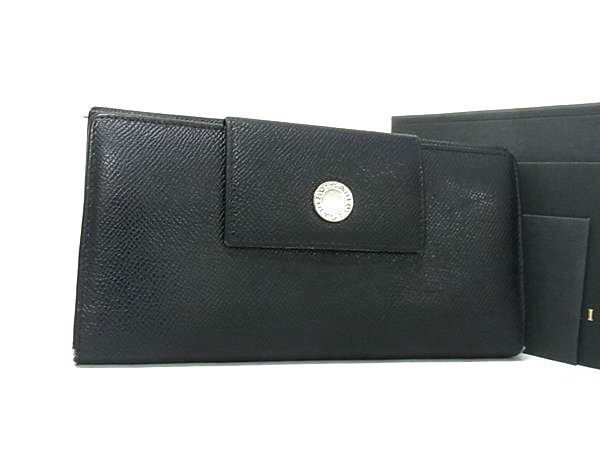 1円 BVLGARI ブルガリブルガリ レザー Wホック 三つ折り 長財布 ウォレット 小銭入れ 札入れ メンズ レディース ブラック系 FQ3000拍卖