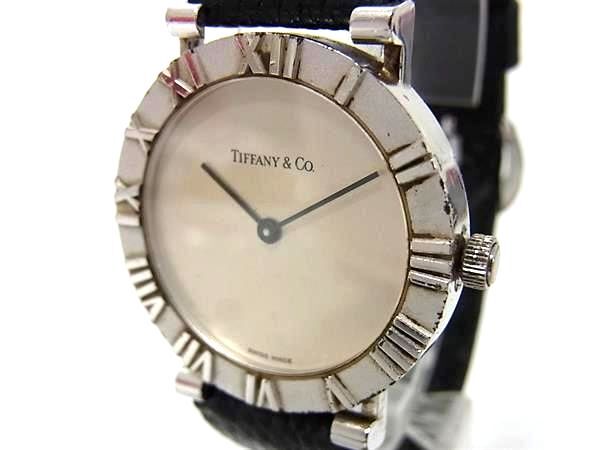 1円 TIFFANY&Co ティファニー M0640 アトラス SV925×リザード型押しレザー クォーツ 生活防水 腕時計 ウォッチ ブラック系 BT0133拍卖