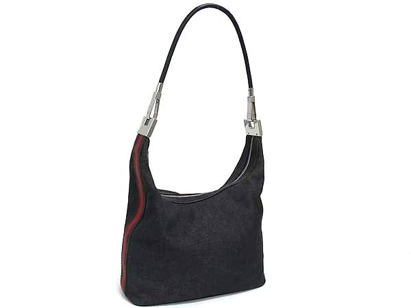 1円 GUCCI グッチ 01234 シェリーライン デニム×レザー ワンショルダーバッグ 肩掛け レディース ブラック系 BN6109拍卖