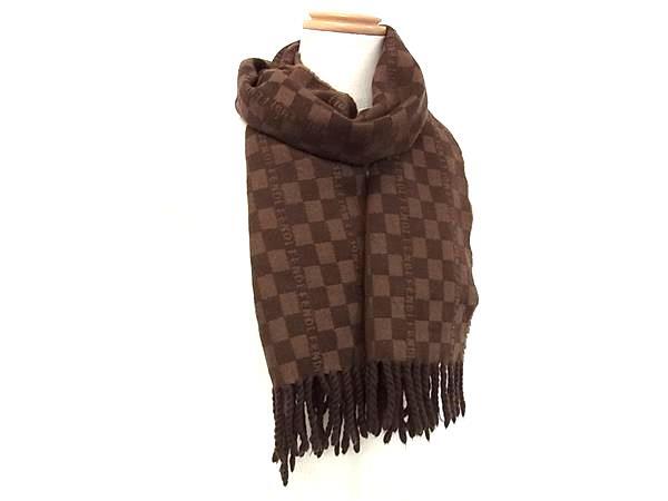 1円 ■美品■ FENDI フェンディ ラナウール100% マフラー ストール ショール 防寒具 ブラウン系 FN0535拍卖