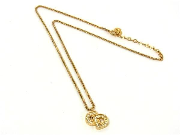 1円■美品■ ChristianDior クリスチャンディオール ヴィンテージ ラインストーン ネックレス アクセサリー レディース ゴールド系 FP9107拍卖