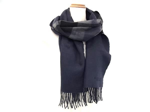 1円 ■極美品■ BLACKLABEL CRESTBRIDGE ブラックレーベル クレストブリッジ カシミヤ100% マフラー ストール ショール グレー系 FN0522拍卖