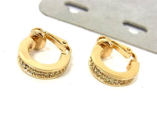 1円 ■美品■ ChristianDior クリスチャンディオール ラインストーン クリップ式 イヤリング アクセサリー レディース ゴールド系 GB2656拍卖