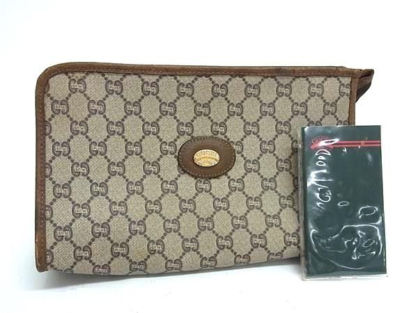 1円 GUCCI グッチ オールドグッチ ヴィンテージ グッチプラス PVC×レザー クラッチ セカンドバッグ ベージュ系×ブラウン系 GB2671拍卖