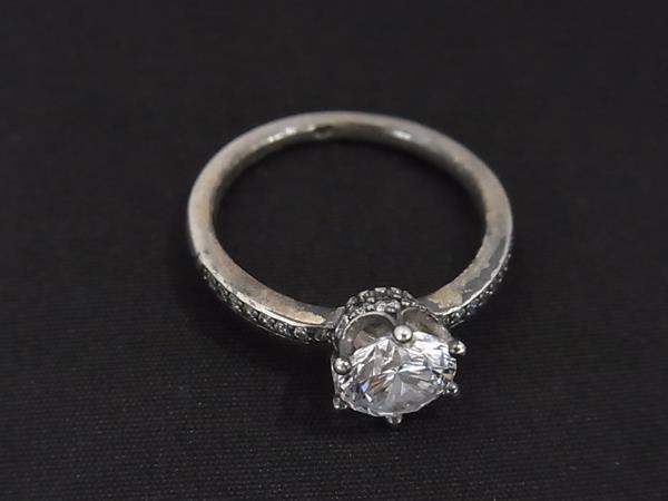 1円 PANDORA パンドラ クリア スパークリング クラウン ソリティア SV925 リング 指輪 アクセサリー 約9号 レディース シルバー系 FS6298拍卖