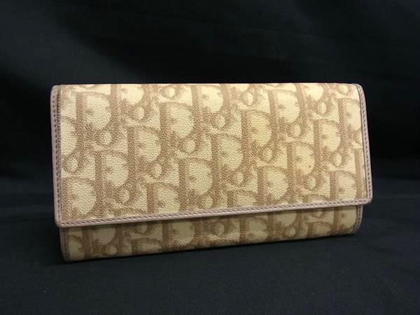 1円 ChristianDior クリスチャンディオールトロッター PVC×レザー 二つ折り 長財布 ウォレット 小銭入れ 札入れ クリーム系 FR6702拍卖