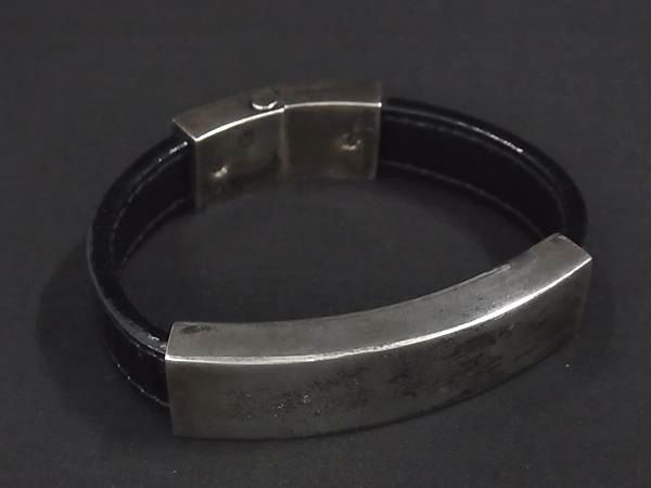 1円 GUCCI グッチ SV925×レザー ブレスレット アクセサリー シルバー系×ブラック系 FS7056拍卖
