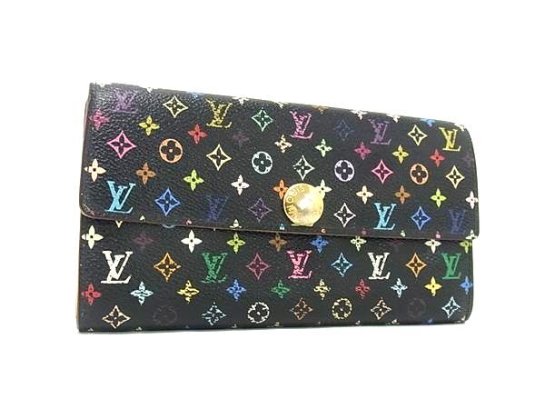 1円 LOUIS VUITTON ルイヴィトン M60005 モノグラムマルチカラー ポルトフォイユサラ 二つ折り 長財布 ウォレット ブラック系 FQ2851拍卖