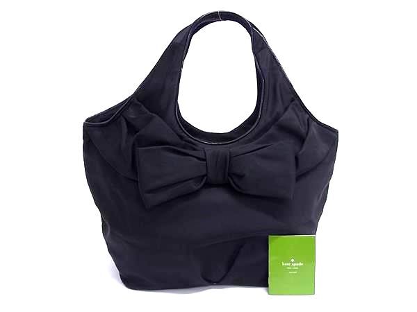 1円 ■美品■ kate spade ケイトスペード ナイロン リボン ハンドバッグ ショルダー トート 肩掛けかばん レディース ブラック系 GB2732拍卖