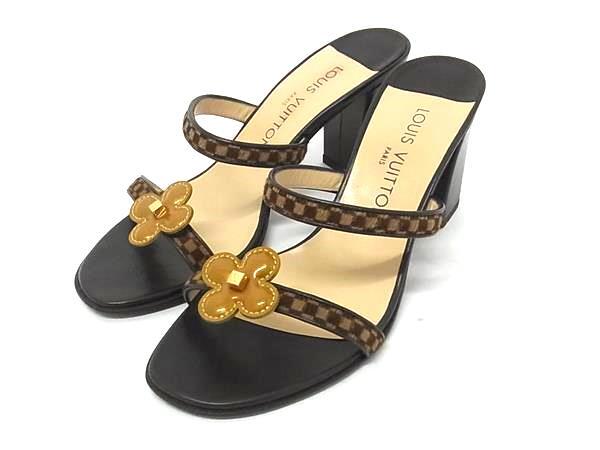 1円 ■美品■ LOUIS VUITTON ルイヴィトン ダミエソバージュ ヒール サンダル 表記サイズ35 1/2(約23.0cm) 靴 シューズ ブラウン系 FT2157拍卖