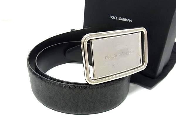 1円 DOLCE&GABBANA ドルチェ&ガッバーナ レザー シルバー金具 ベルト 表記サイズ 90-48 メンズ ブラック系 FV4018拍卖