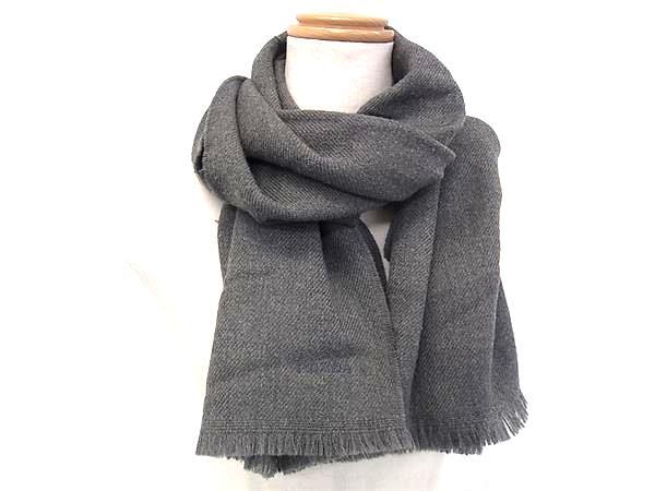 1円 ■美品■ PRADA プラダ フリンジ マフラー ストール ショール 防寒具 メンズ レディース グレー系 FS2440拍卖