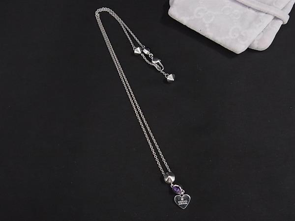 1円 ■美品■ GUCCI グッチ SV925 アメジスト ハート ネックレストップ ペンダント アクセサリー レディース シルバー系 FP8889拍卖