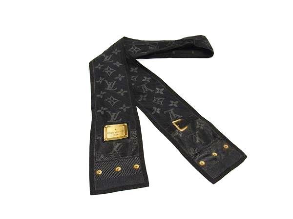 1円 ■美品■ LOUIS VUITTON ルイヴィトン M72338 バンドー ニューデニム ツイリー リボンスカーフ ノワール ブラック系 FT2409拍卖