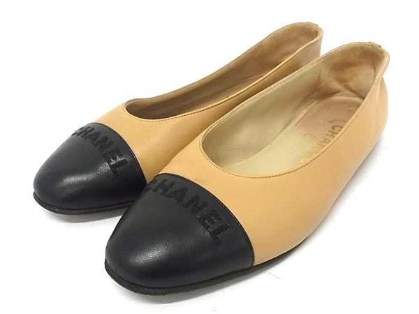 1円 CHANEL シャネル レザー フラットシューズ スリッポン 表記サイズ 37 (約24.0cm) 靴 シューズ ベージュ系×ブラック系 BP5846拍卖