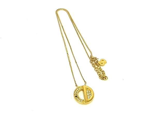 1円 ChristianDior クリスチャンディオール ヴィンテージ ラインストーン ネックレス ペンダント アクセサリー ゴールド系 BT0062拍卖