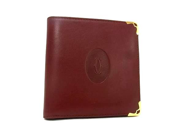 1円 ■美品■ Cartier カルティエ マストライン レザー 二つ折り 財布 ウォレット 札入れ 小銭入れ カード入れ ボルドー系 FT2653拍卖