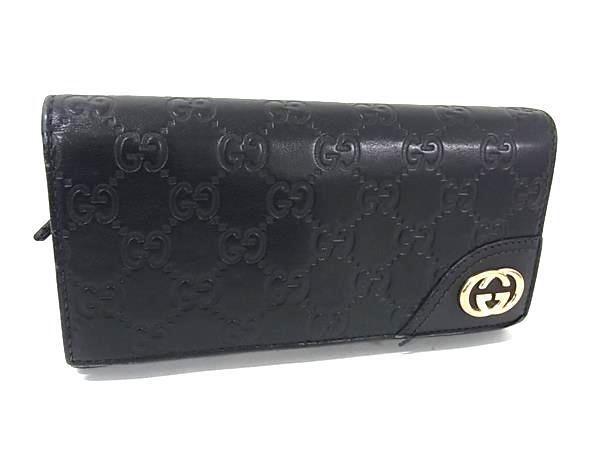1円 GUCCI グッチ 204836 グッチシマ インターロッキングG レザー 二つ折り 長財布 ウォレット 札入れ 小銭入れ ブラック系 FT2669拍卖