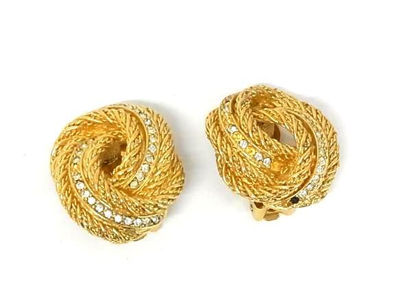 1円 ChristianDior クリスチャンディオール ヴィンテージ ラインストーン クリップ式 イヤリング アクセサリー ゴールド系 BT0100拍卖