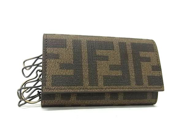 1円 ■極美品■ FENDI フェンディ ズッカ柄 レザー 6連 キーケース 鍵入れ レディース メンズ ブラウン系 FT2664拍卖