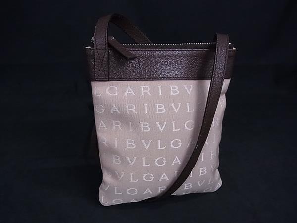 1円 ■美品■ BVLGARI ブルガリ ロゴマニア キャンバス×レザー ショルダーバッグ クロスボディ 斜め掛け レディース ベージュ系 GD0082拍卖