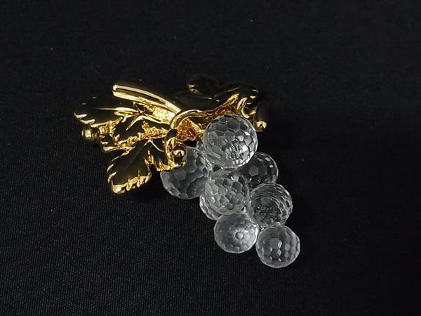 ■美品■ SWAROVSKI スワロフスキー グレープ 葡萄 ピンブローチ ピンバッジ アクセサリー レディース ゴールド系×クリア DK7874拍卖