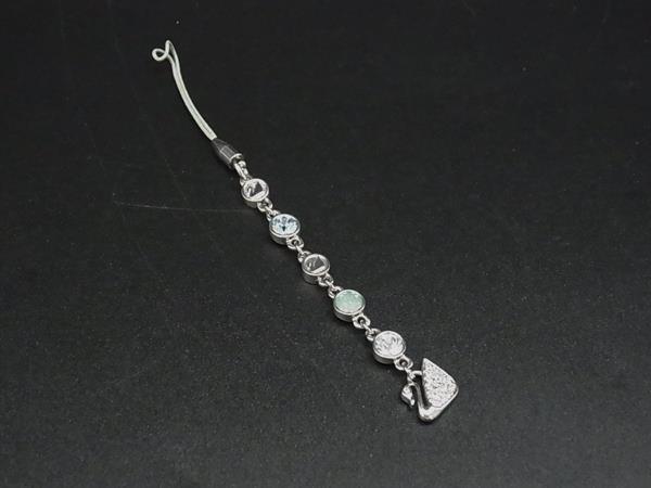 ■美品■ SWAROVSKI スワロフスキー カラーストーン バッグチャーム ストラップ レディース シルバー系×ブルー系 DK6417拍卖