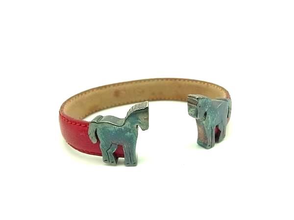 TOUS トウス レザー ホース 馬 ブレスレット バングル アクセサリー レディース メンズ レッド系 DK5615拍卖