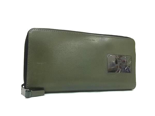 CK CALVIN KLEIN シーケーカルバンクライン レザー ラウンドファスナー 長財布 ウォレット 小銭入れ 札入れ カーキ系 DK8041拍卖